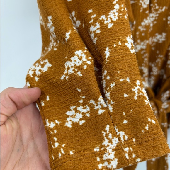 Anthropologie Dolman mustard yellow floral tie waist 3/4 sleeve top blouse xs - Picture 6 of 14